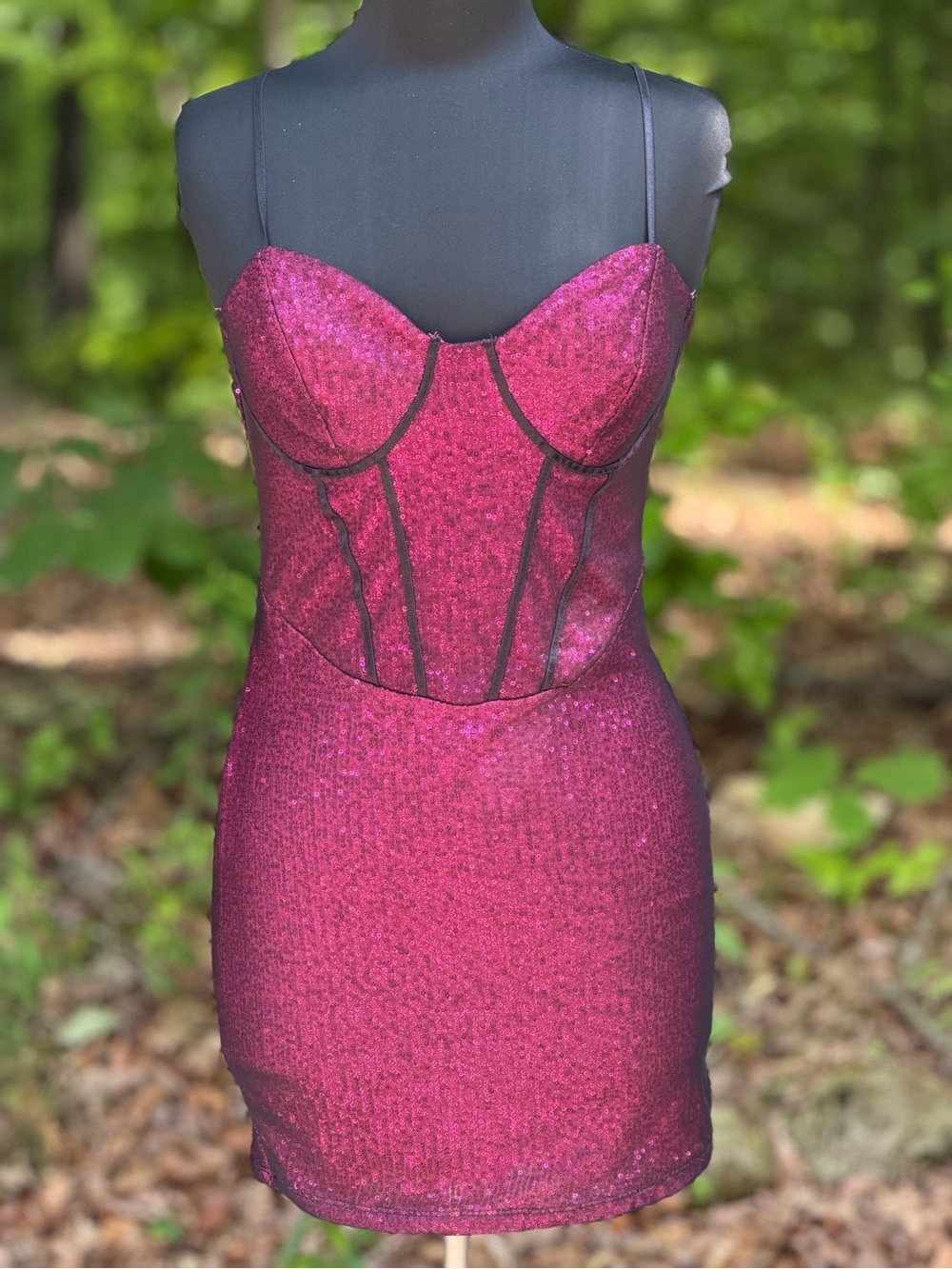 Forever 21 Magenta Sequin Bustier Mini Dress